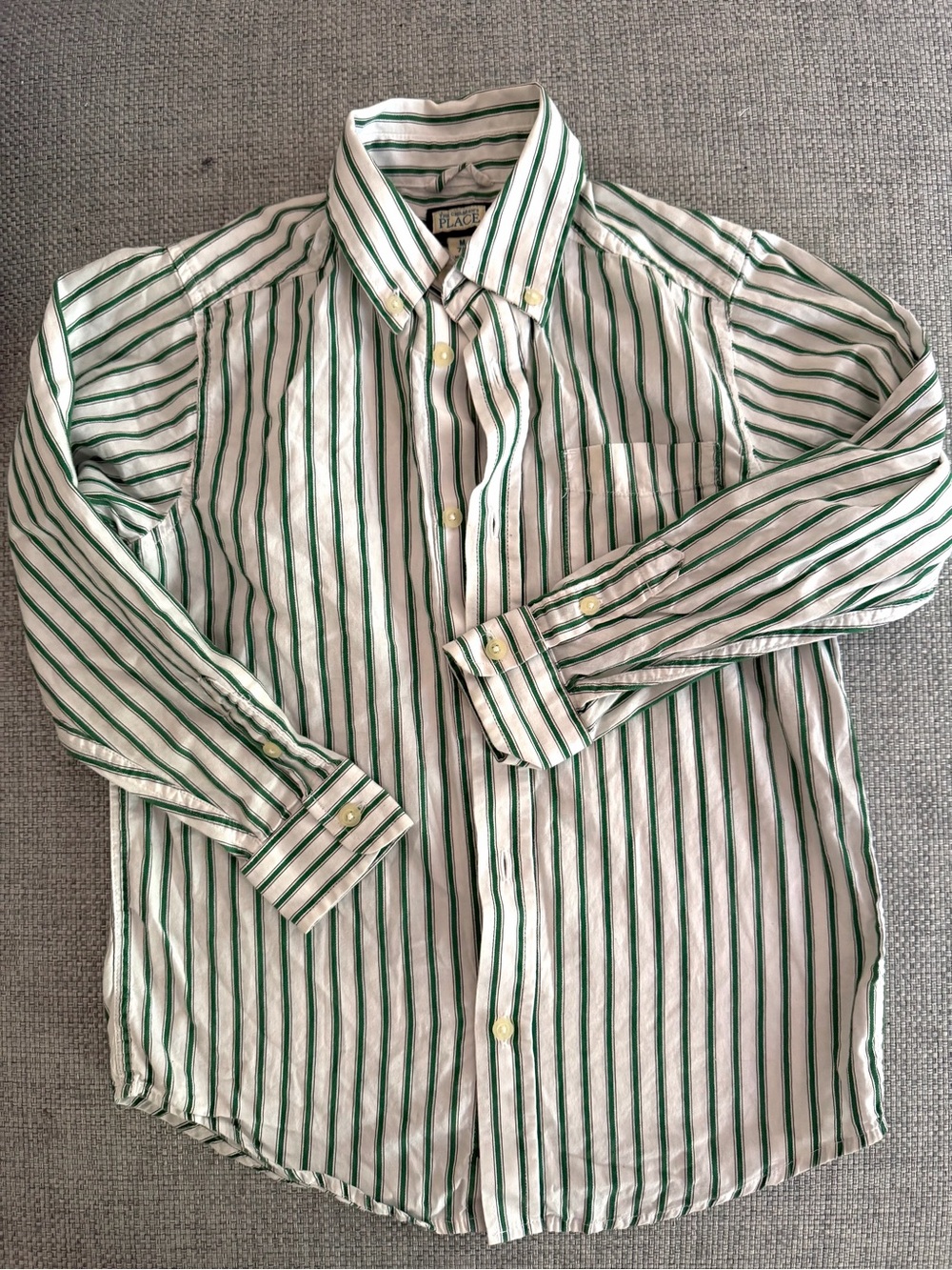 The Children's Place Green and White Stripe Button-Down Shirt